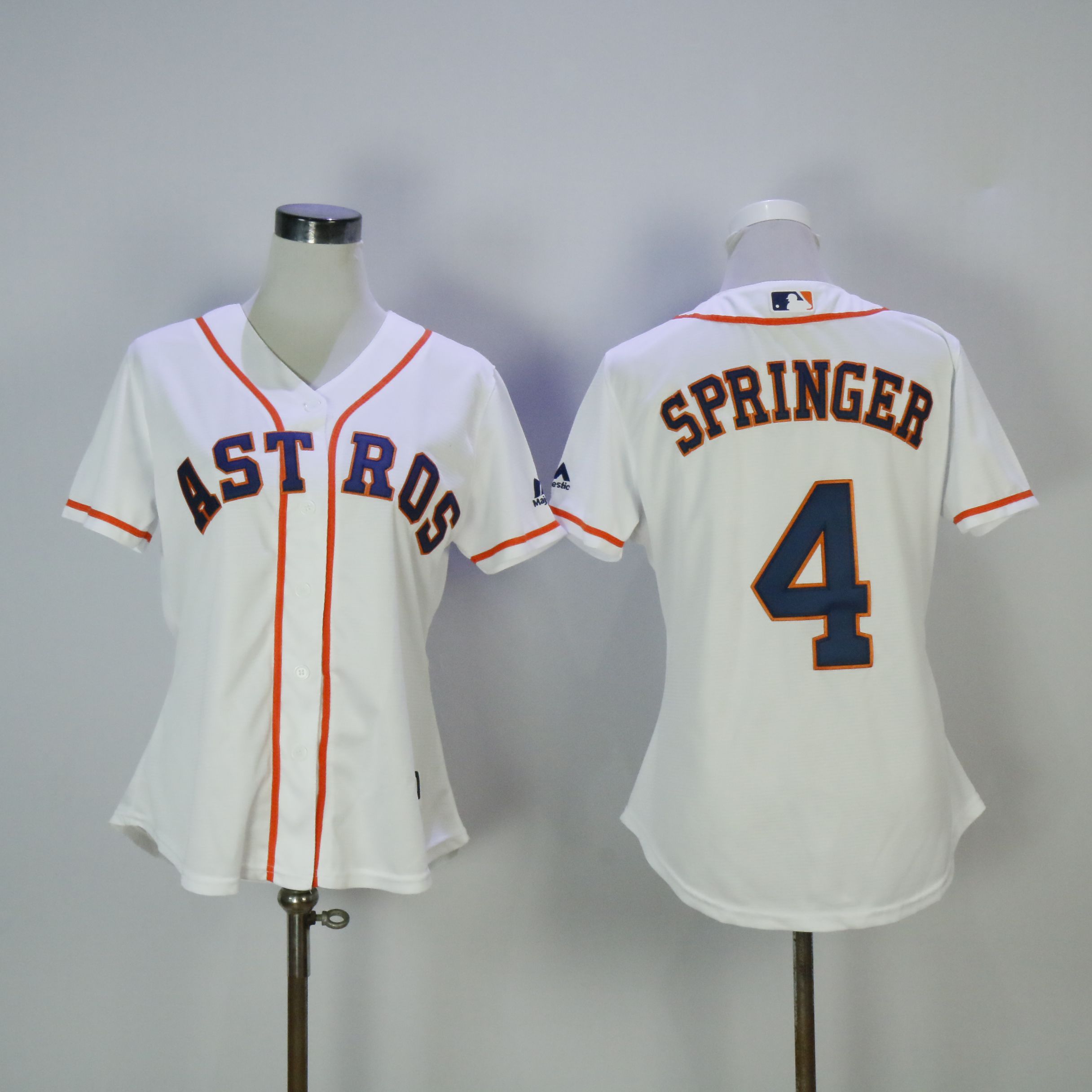Women Houston Astros #4 Springer White MLB Jerseys->women mlb jersey->Women Jersey